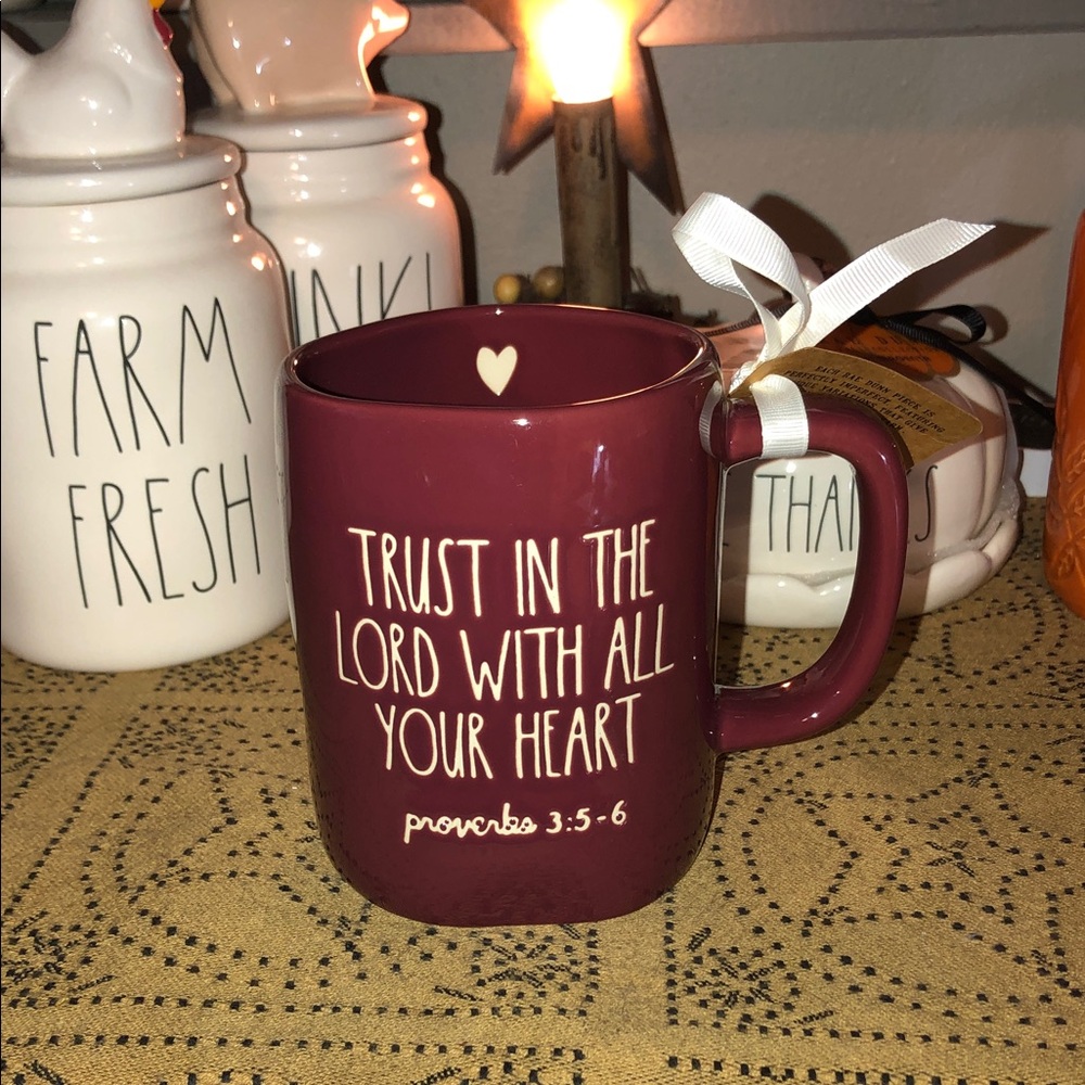 Rae Dunn TRUST IN THE LORD WITH ALL YOUR HEART Proverbs 3:5-6 Mug Burgundy